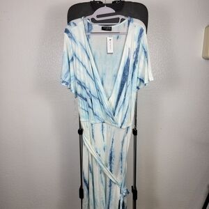 Lane Bryant Wrap Dress Size 22 / 24  Midi Tie Dye V‎ Neck Short Sleeve
